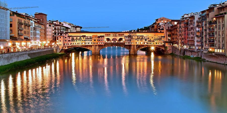 Lights Shimmer at The Ponte Vecchio Photograph by Frozen in Time Fine Art Photography