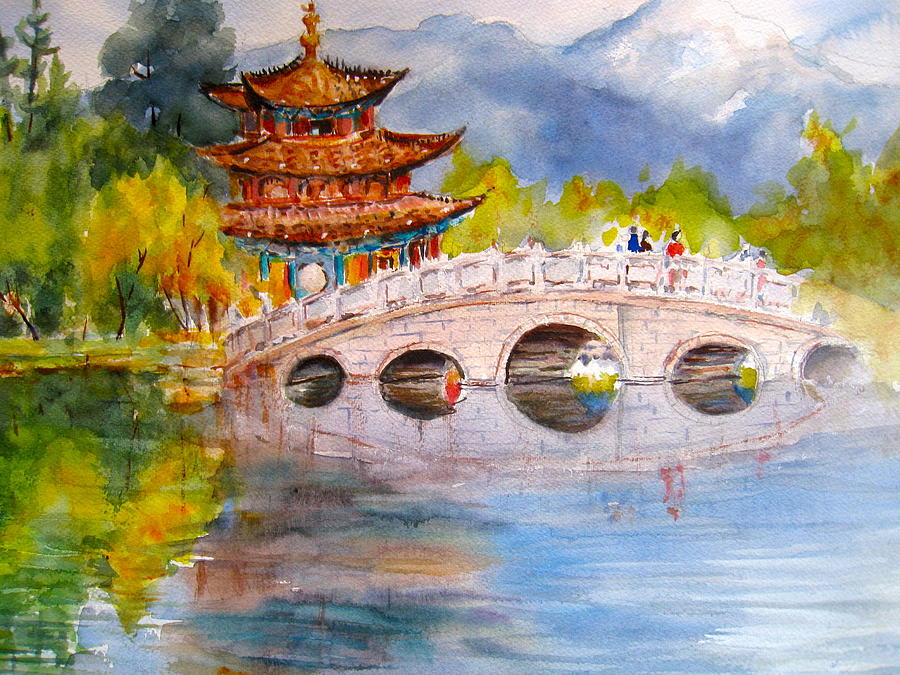 Lijian Old Town Painting by Myra Evans
