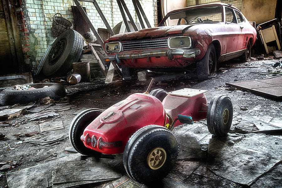 Like Father, Like Son - Oldtimer Car Abandoned Garage Photograph by Dirk Ercken