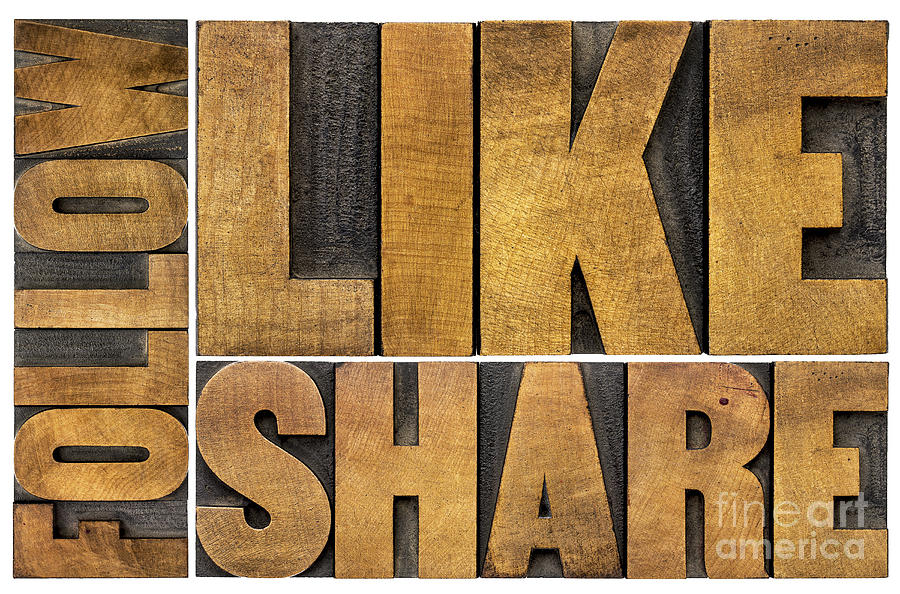 Like, Share, Follow Word Abstract  Photograph by Marek Uliasz