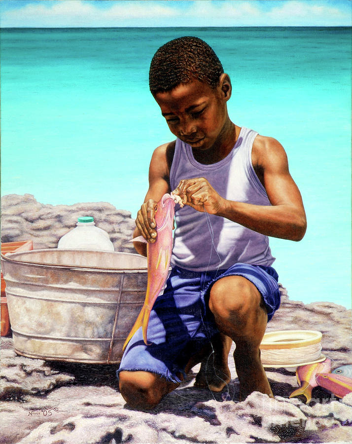Lil Fisherman Painting by Nicole Minnis