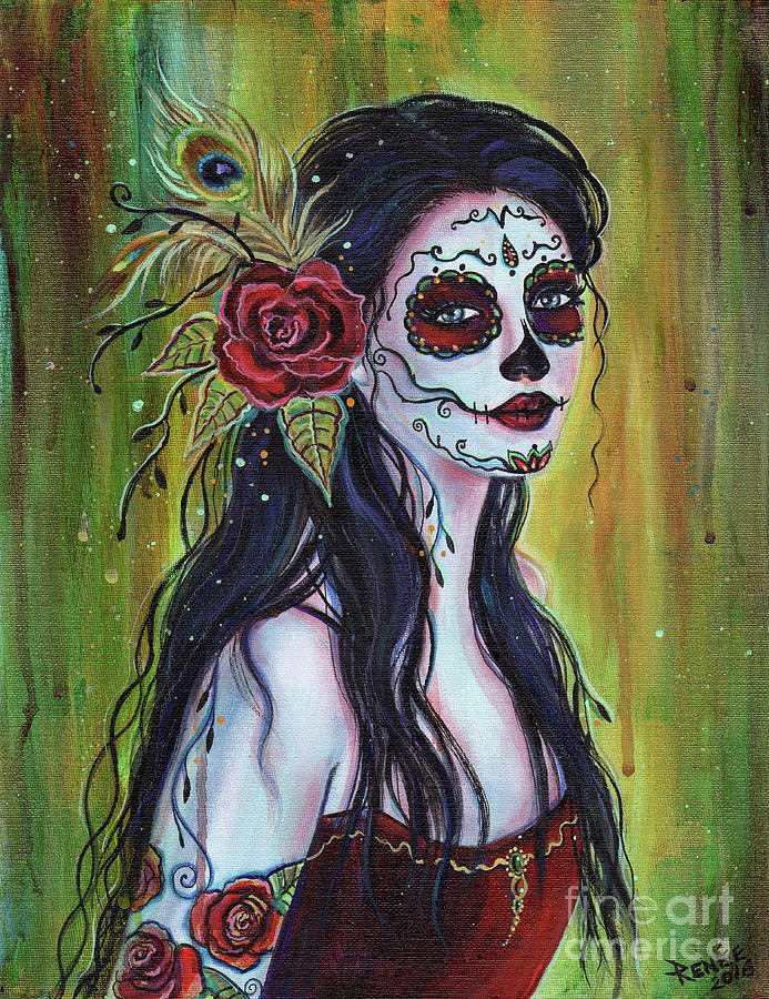 Day Of The Dead Painting - Lila day of the dead art by Renee Lavoie