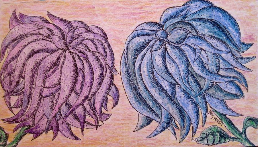 Lilac and Blue Flowers for you Drawing by Megan Walsh