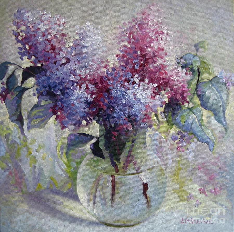 Lilac bouquet Painting by Elena Oleniuc