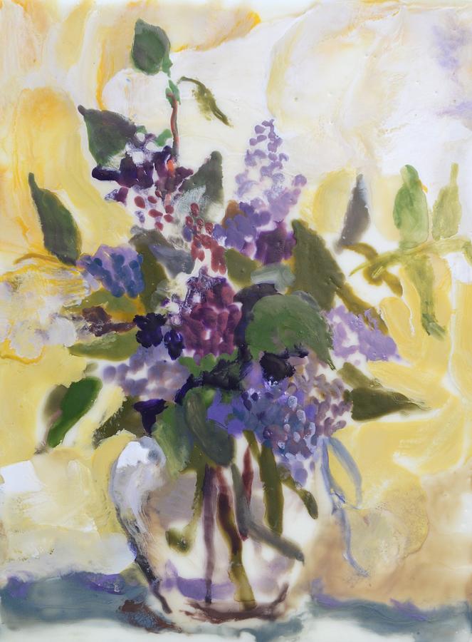 Flower Painting - Lilac Bouquet Encaustic Painting by Donna Tuten