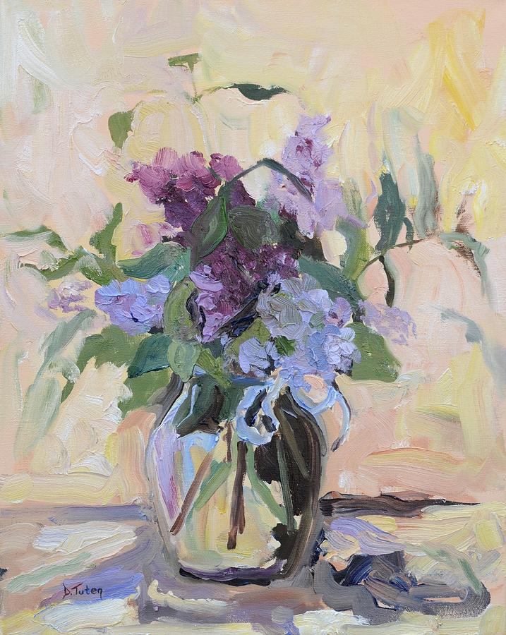Lilac Bouquet Oil Painting Painting by Donna Tuten