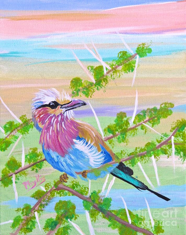 Lilac Breasted Roller in Thorn Tree Painting by Phyllis Kaltenbach