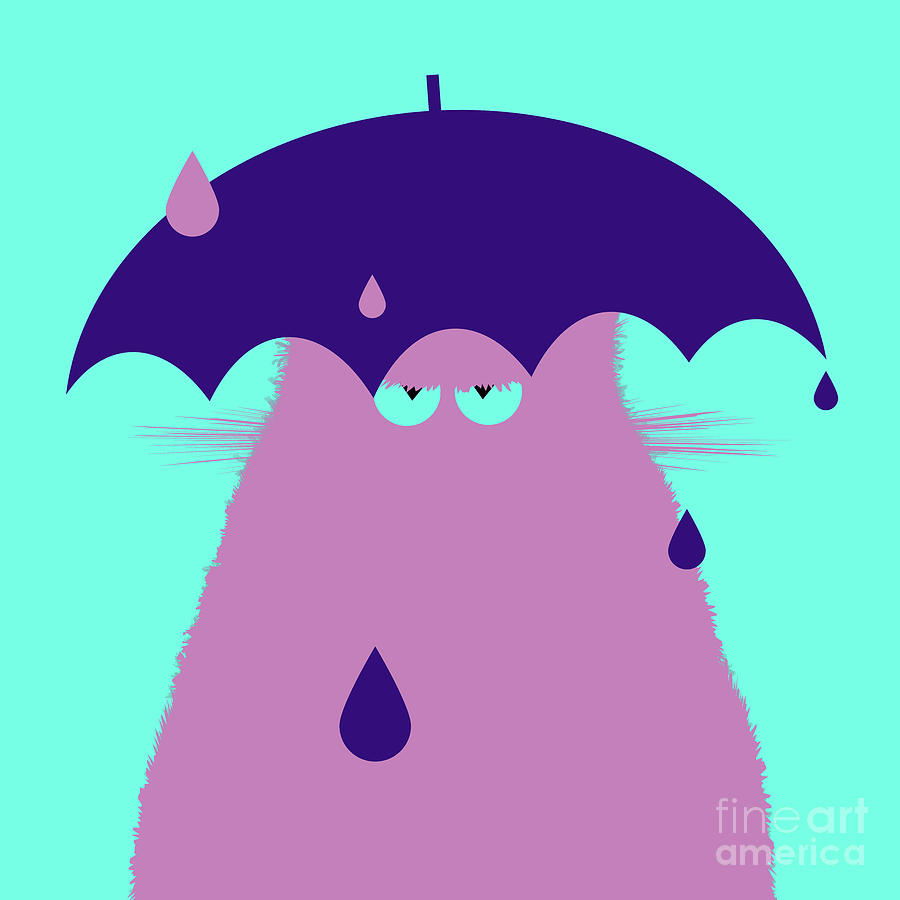 Cat Digital Art - Lilac Cat with Umbrella by Zaira Dzhaubaeva