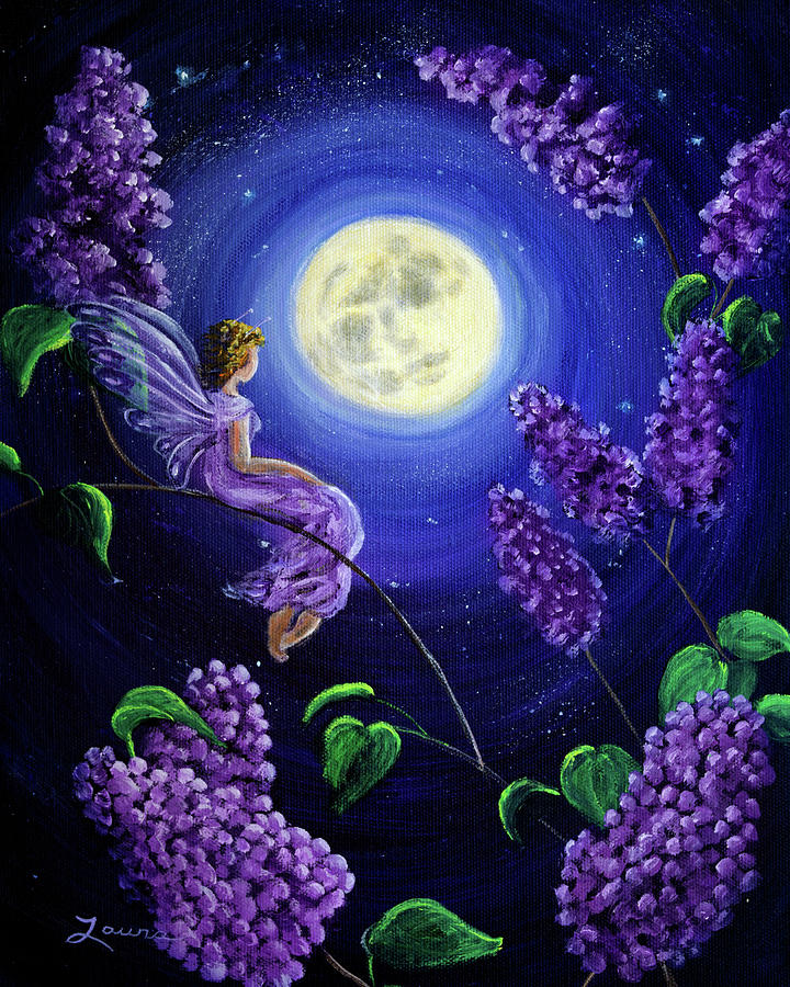 Lilac Fairy Bathed in Moonlight Painting by Laura Iverson