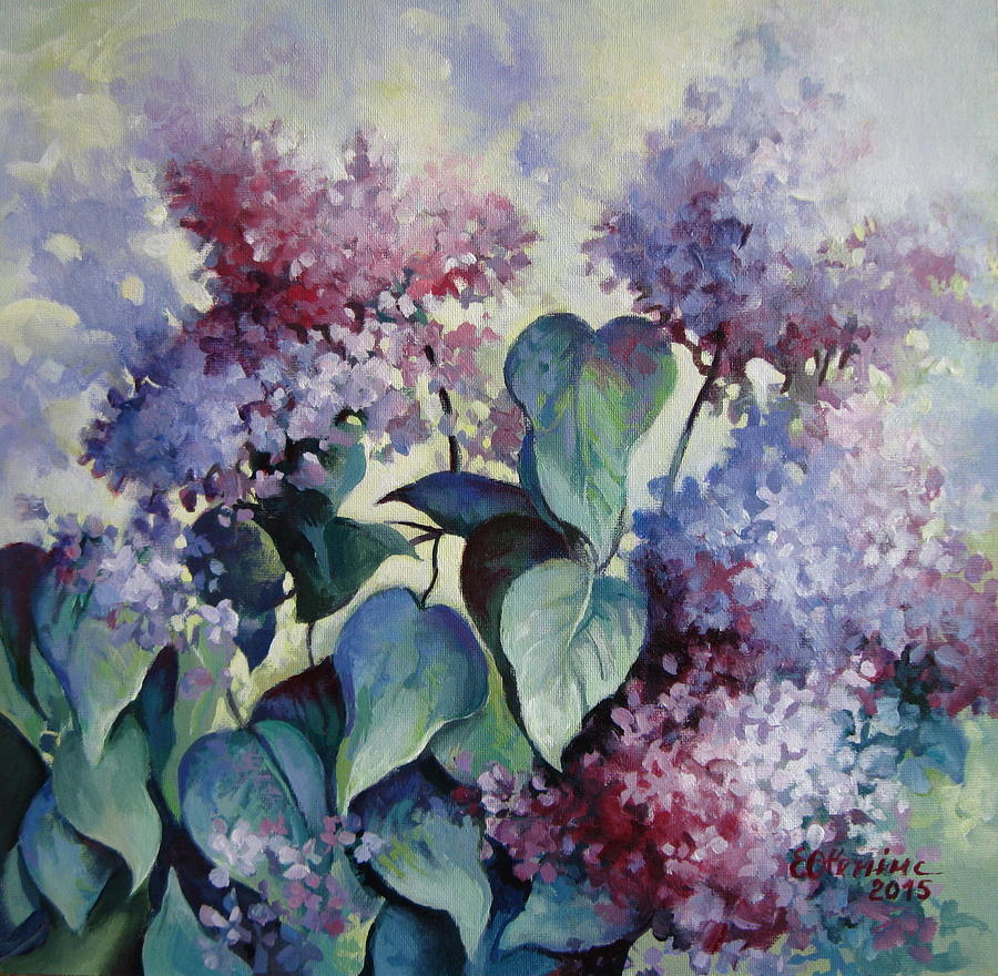 Lilac flowers Painting by Elena Oleniuc