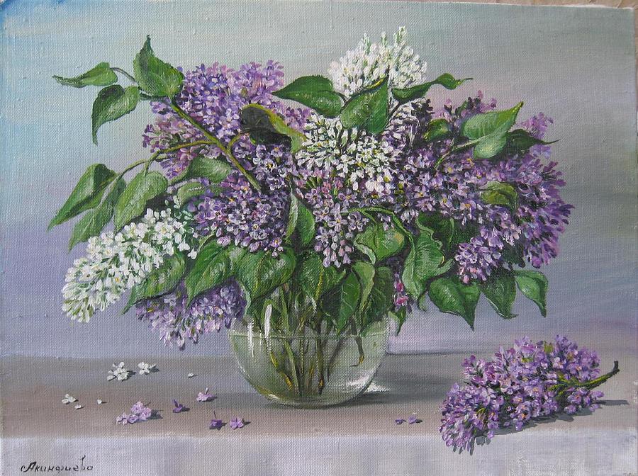 Lilac In Glass Pot Painting By Alexandra Akinfieva - Fine Art America