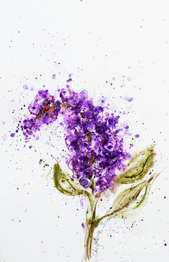 Lilac Stem Blossom Watercolor Painting
