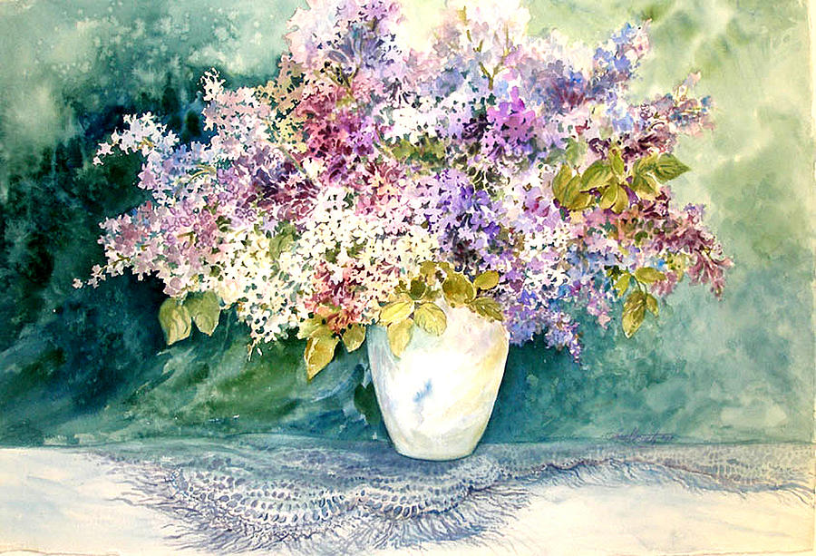 Lilacs and Lace Painting by Lois Mountz