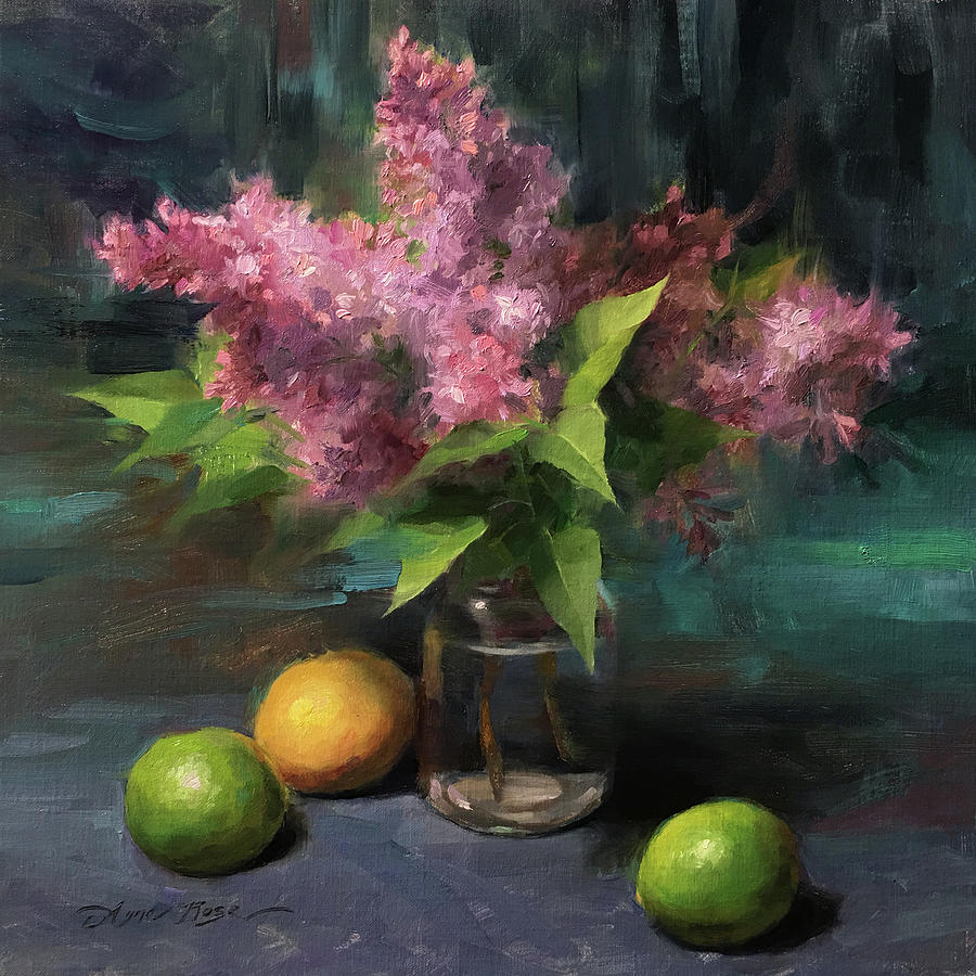 Lime Painting - Lilacs and Limes by Anna Rose Bain