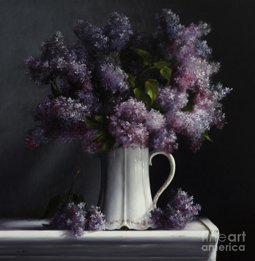 Lilacs/haviland Water Pitcher Painting by Lawrence Preston