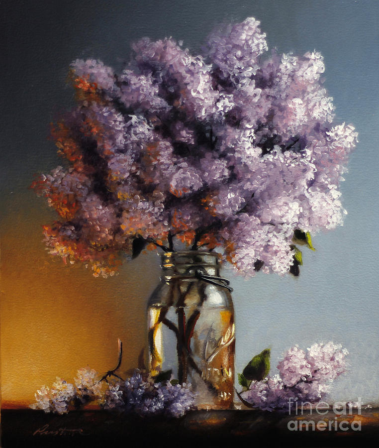 Lilacs Painting - Lilacs In A Ball Jar by Lawrence Preston