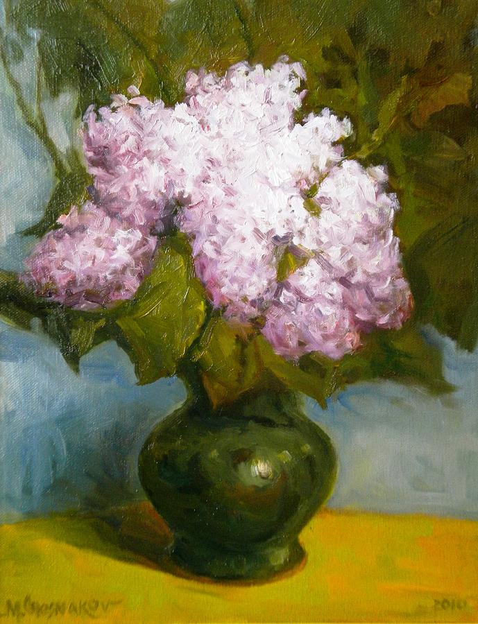 Lilacs in a Ceramic Vase Painting by Michael Chesnakov - Fine Art America