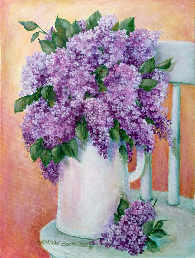 Flower Painting - Lilacs in a White Pitcher by Marlene Bonneville