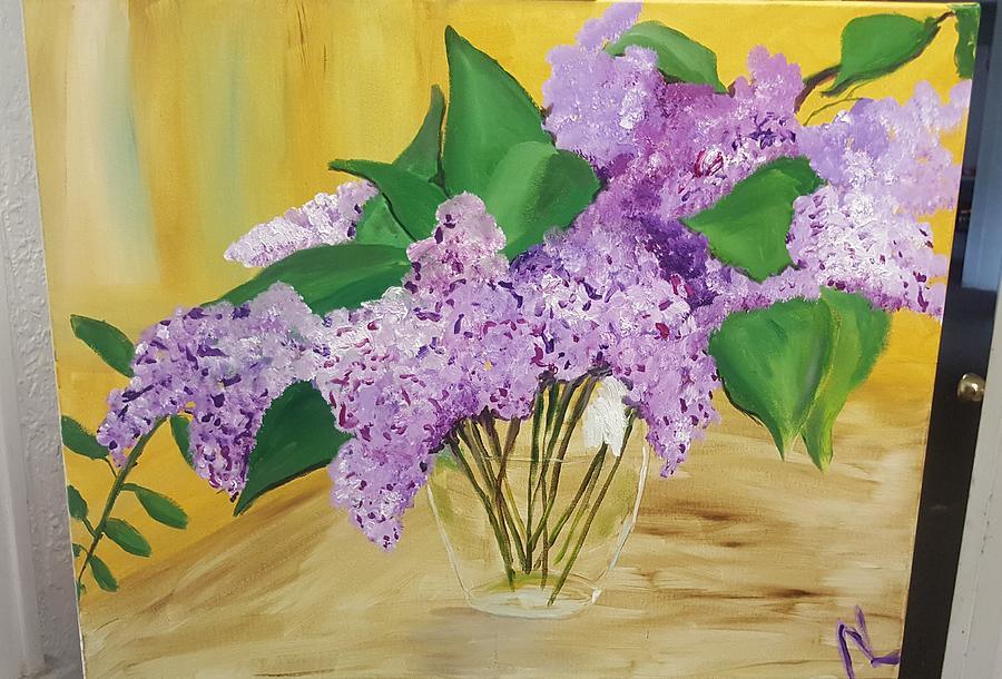 Lilacs in clear vase Painting by Nancie Ludwig - Fine Art America