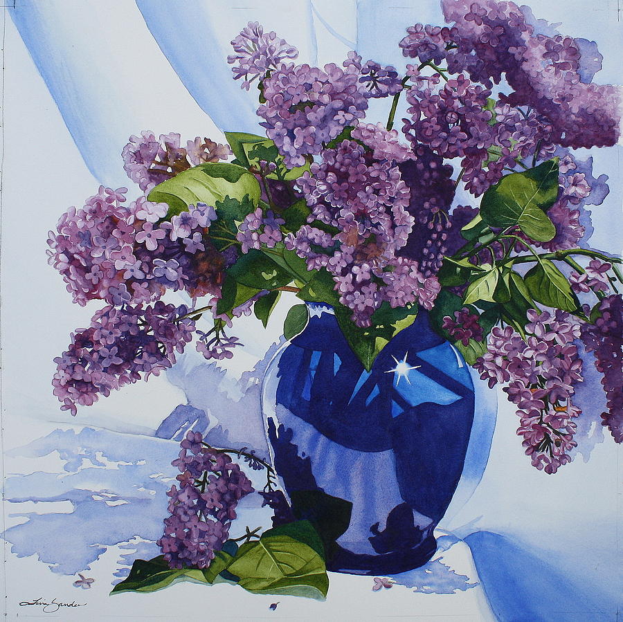 Lilacs In Vase Painting by Tina Sander