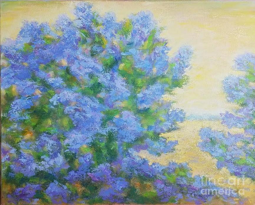 Lilacs landscape Painting by Olga Malamud-Pavlovich