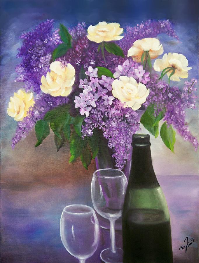 Lilacs  Roses and Wine Painting by Joni McPherson