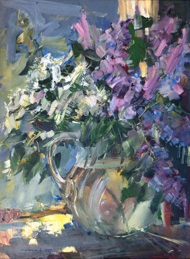 Flower Painting - Lilacs Still Life by Nikolay Malafeev