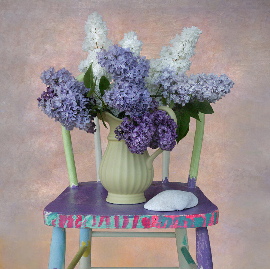 Lilacs with chair and shell Photograph by Jeff Burgess