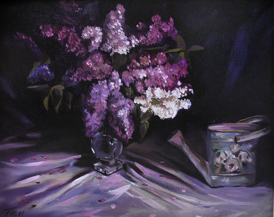Lilacs with Watering Can Painting by Nancy Griswold