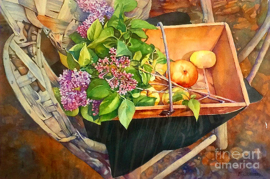 Lilas et Pommes Painting by Francoise Chauray