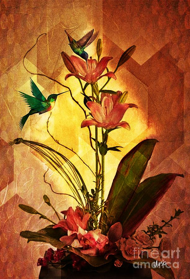 Lilies and Hummingbirds Digital Art by Maria Urso