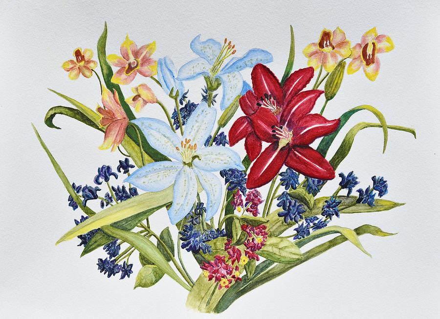 Lilies and Orchids Painting by Linda Brody