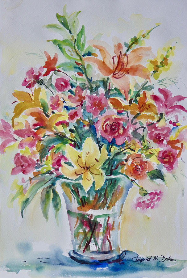 Lilies and Roses Painting by Ingrid Dohm