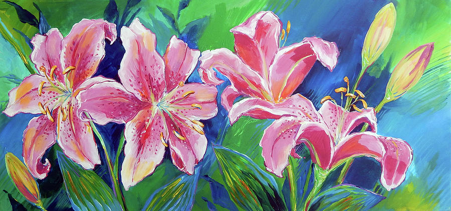 Lilies from the Garden Painting by Judi Krew