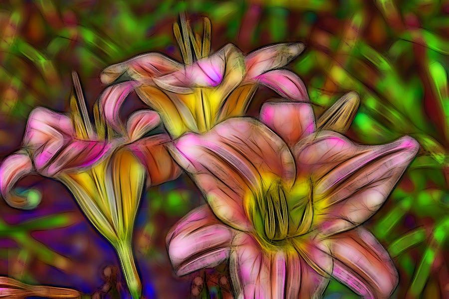 Flower Digital Art - Lilies by Jean-Marc Lacombe