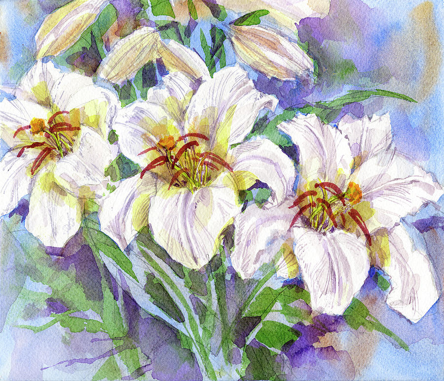 Lilies Painting by Garden Gate