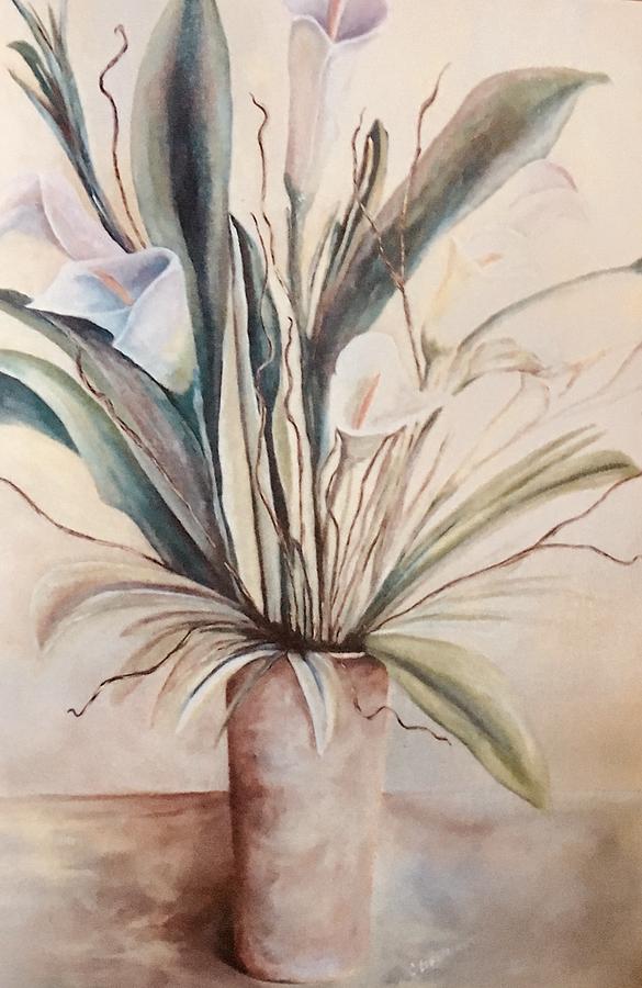 Lilies on a table Painting by Chuck Gebhardt