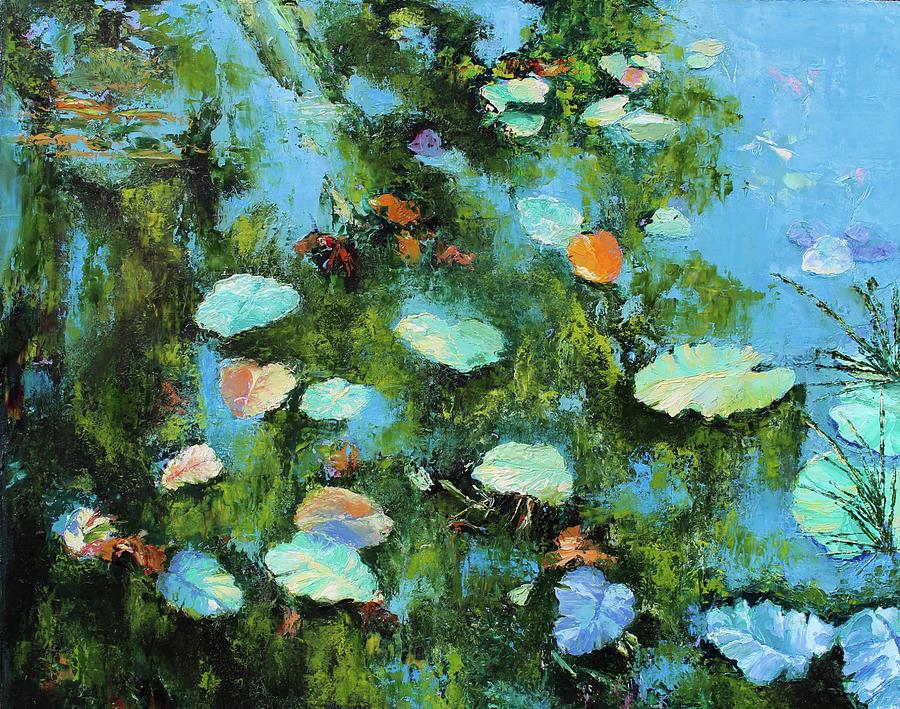 Lilies on Marl Lake/ Sold prints available Painting by Rebecca Hauschild