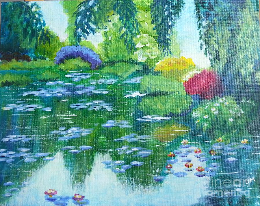 Lilies Pond in Botanical garden Painting by Olga Malamud-Pavlovich