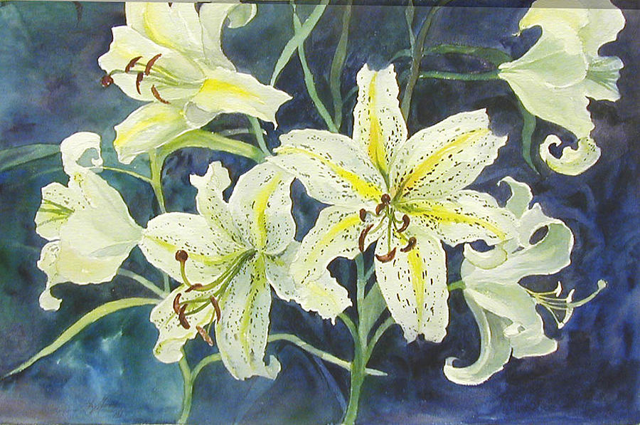 Lilies So White Painting by Lois Mountz