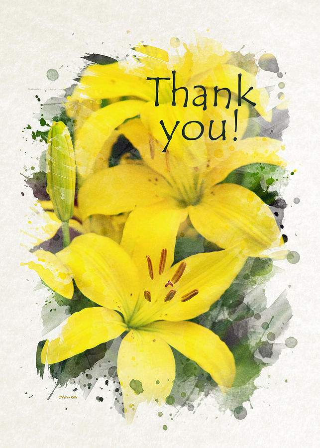 Lilies Watercolor Thank You Card Mixed Media by Christina Rollo