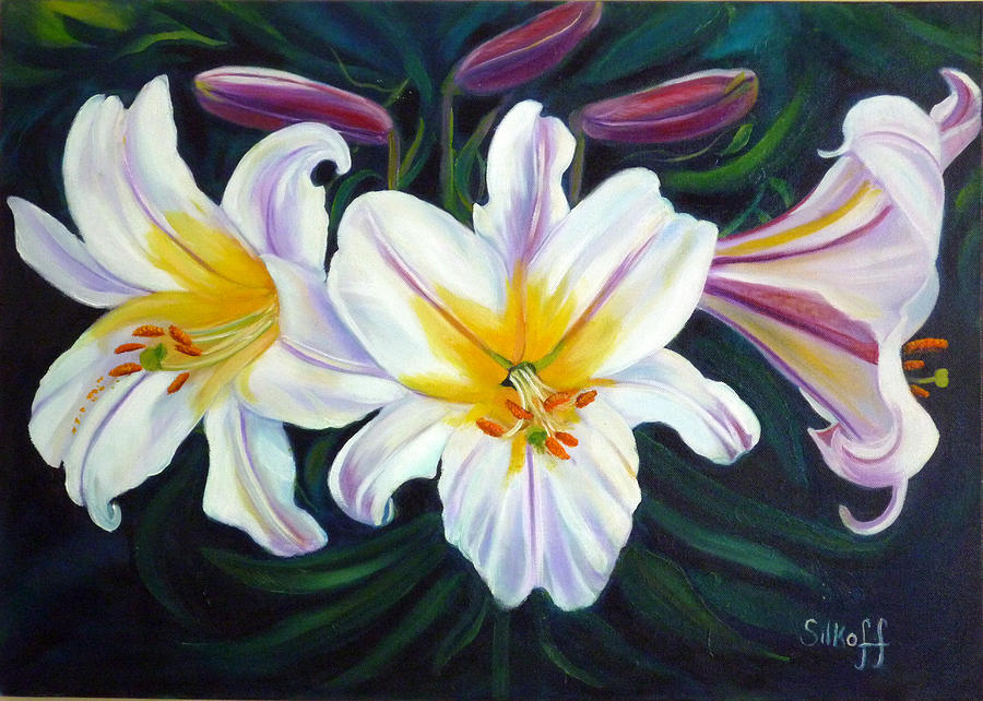 Lilies Painting - Lilium Regale by Janet Silkoff Lilies Painting - Lilium Regale by Janet Silkoff