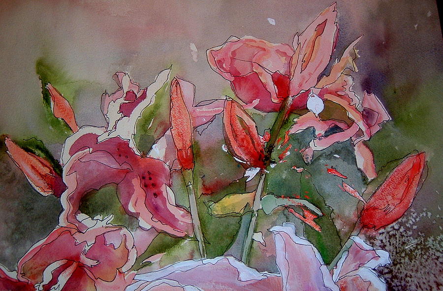 Lillies at night Painting by Cheryl Ehlers