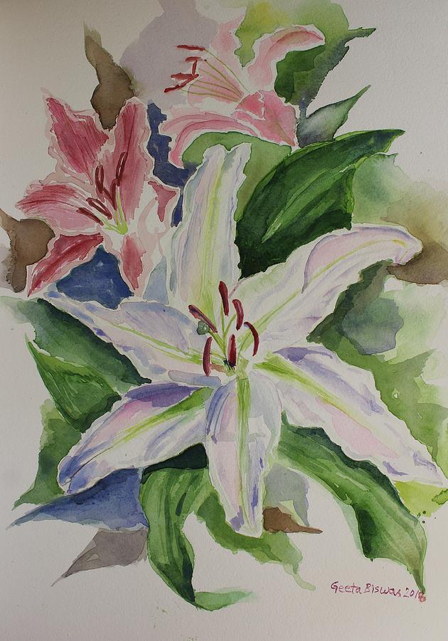 Flower Painting - Lillies watercolor still life by Geeta Yerra