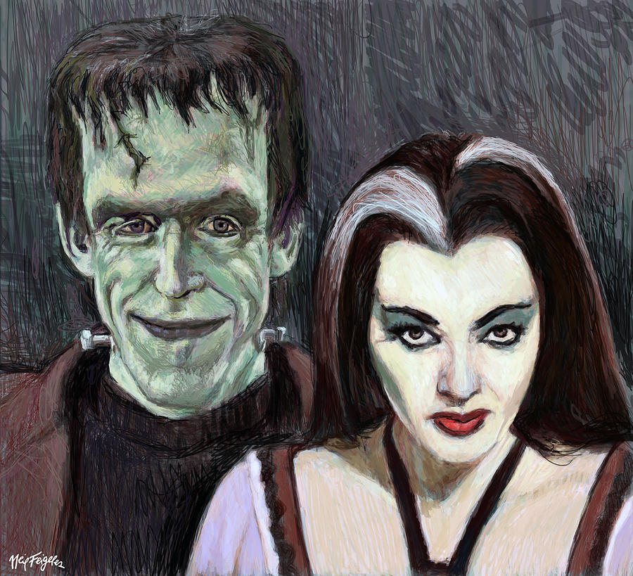 Portrait Digital Art - Lily and Herman Munster by Neil Feigeles