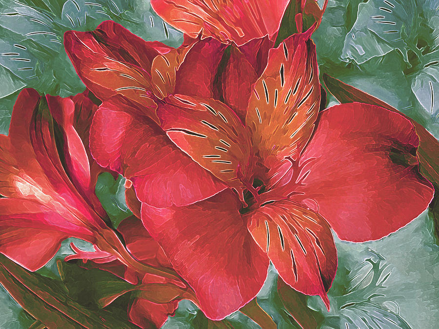 Lily Bouquet in North Light Red Mixed Media by Lynda Lehmann