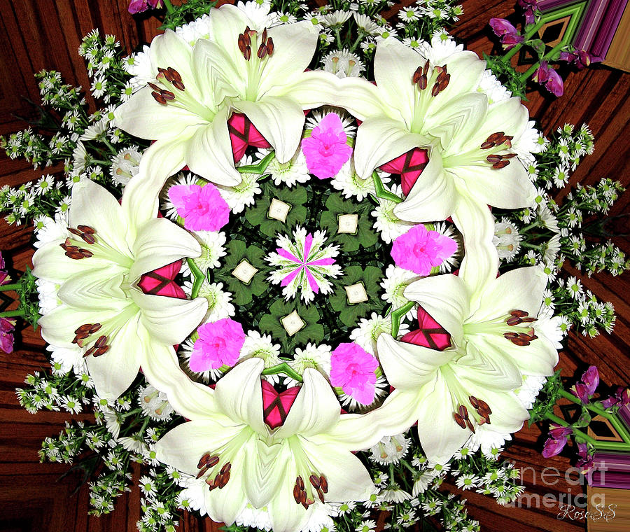 Lily Carnation And Daisy Kaleidoscope Mandala Photograph by Rose Santuci-Sofranko