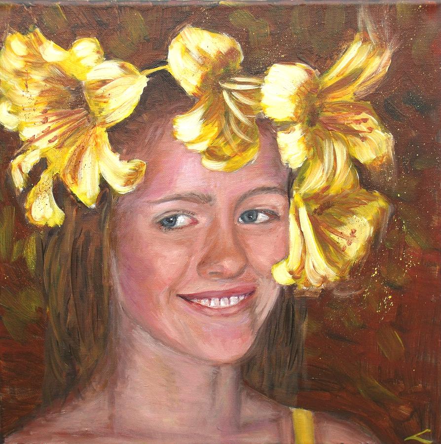 Girl's Portrait Painting - Lily girl by Elena Sokolova