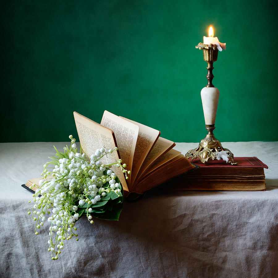 Still Life Photograph - Lily of the Valley and Burning Candle by Nikolay Panov