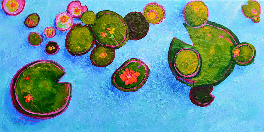 Lily Pads Waterlilies Pond Modern Impressionist Landscape palette knife Artwork Painting by Patricia Awapara